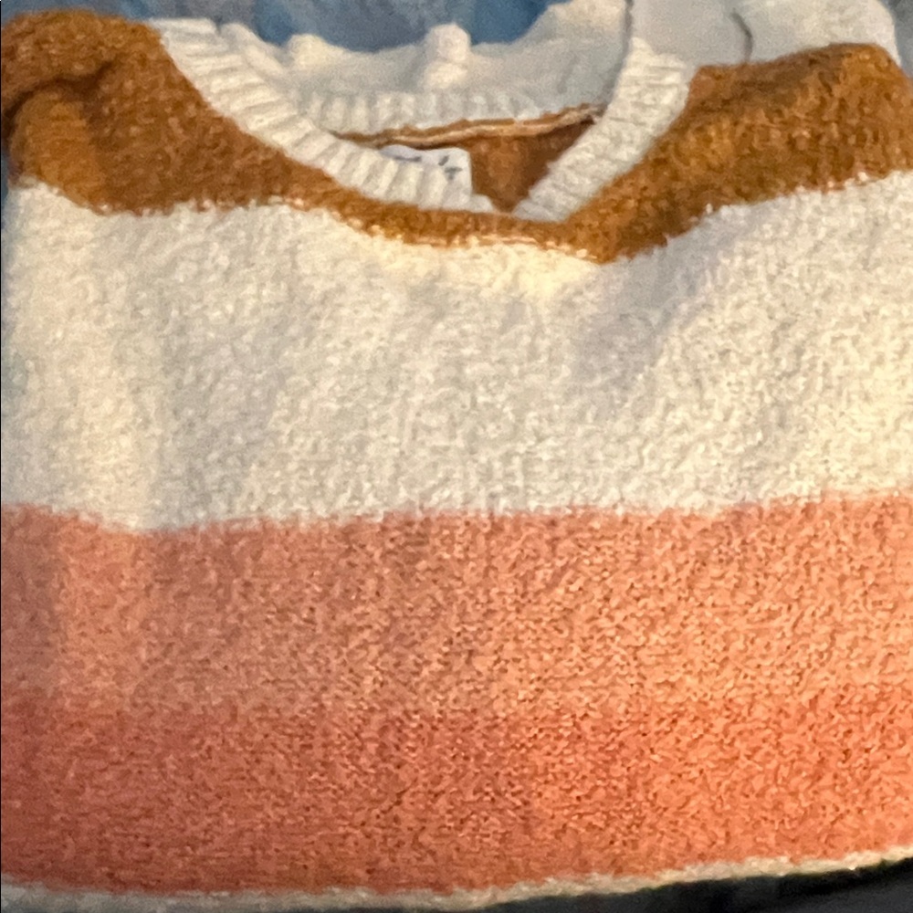 Wonderly Bouclé Crewneck Sweater in White, Pink Gold & Green